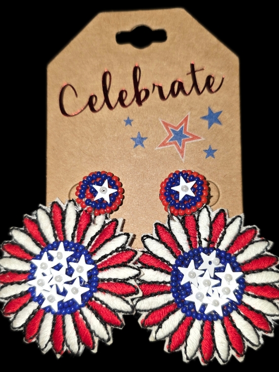 Jewelry - Patriotic Beaded Daisy Earrings